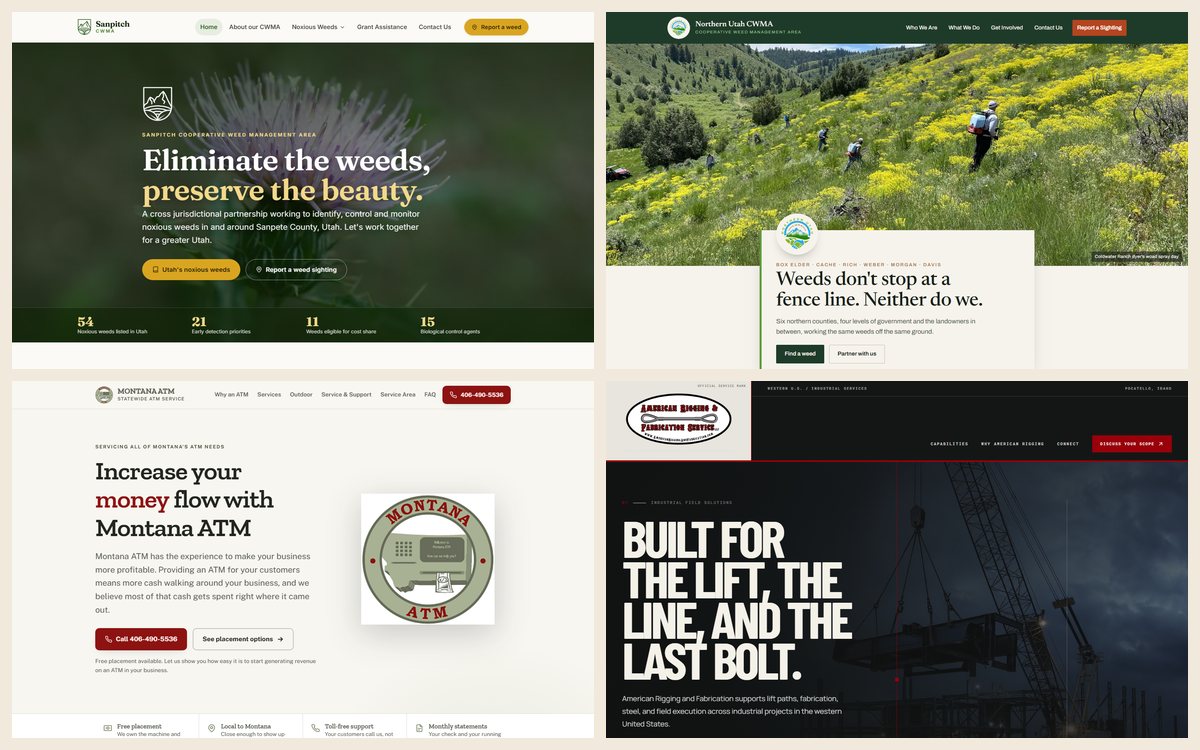 Four client sites hosted on MIA's server: Sanpitch CWMA, Northern Utah CWMA, Montana ATM and American Rigging